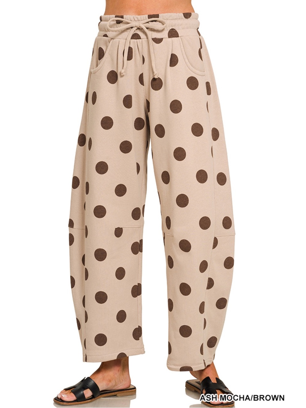 💕Coming Soon! Polka Dot Wide-Leg Fleece Lounge Pants - Ash Mocha/Brown